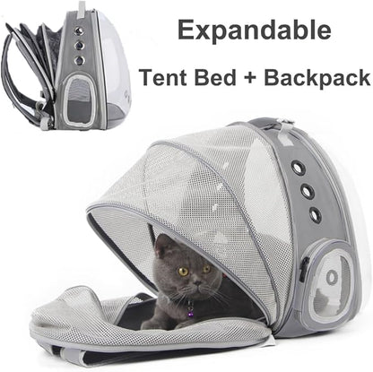 Back Expandable Cat Backpack, Fit up to 12 lbs, Space Capsule Bubble Window Pet Carrier Backpack for Cat and Small Puppy