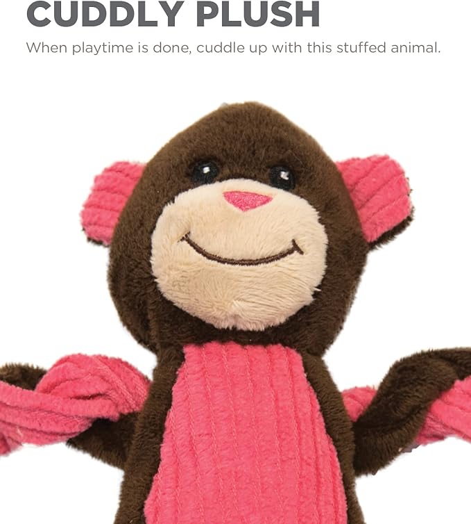 Outward Hound Baby Pulleez Monkey Squeaky Plush Dog Toy with Ropes for Pull-Through Tugging Action
