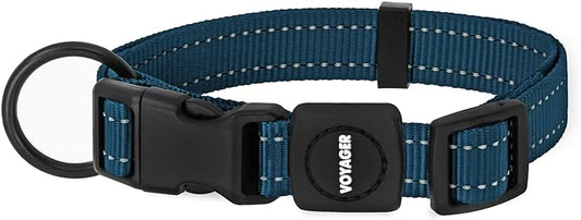 Best Pet Supplies Reflective Dog Collar with Adjustable Length, Heavy-Duty Buckle, and Strong Leash D-Ring, Training, Walking, Jogging Accessory for Small, Medium, and Large Breeds - Blue, L