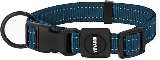 Best Pet Supplies Reflective Dog Collar with Adjustable Length, Heavy-Duty Buckle, and Strong Leash D-Ring, Training, Walking, Jogging Accessory for Small, Medium, and Large Breeds - Blue, S