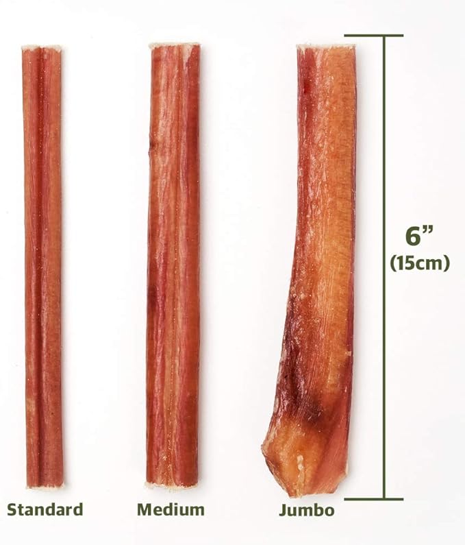 100% Natural 6" Bully Sticks [Standard Thickness] (Beef, 6-inch Standard Bully Sticks-6pcs)