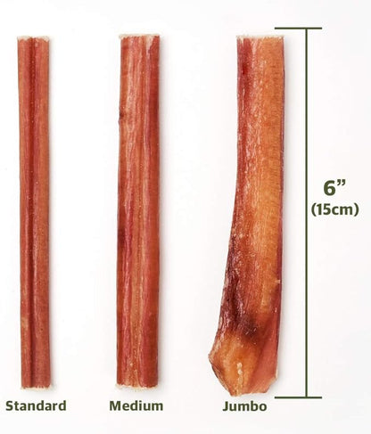 100% Natural 6" Bully Sticks [Standard Thickness] (Beef, 6-inch Standard Bully Sticks-6pcs)