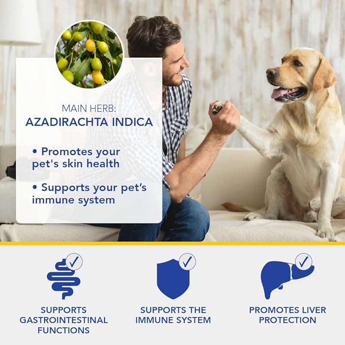 Ayush Pet Skin Plus, Neem Supplement for Healthy Skin and Coat, Supports Gut and Immunity, 90 Capsules