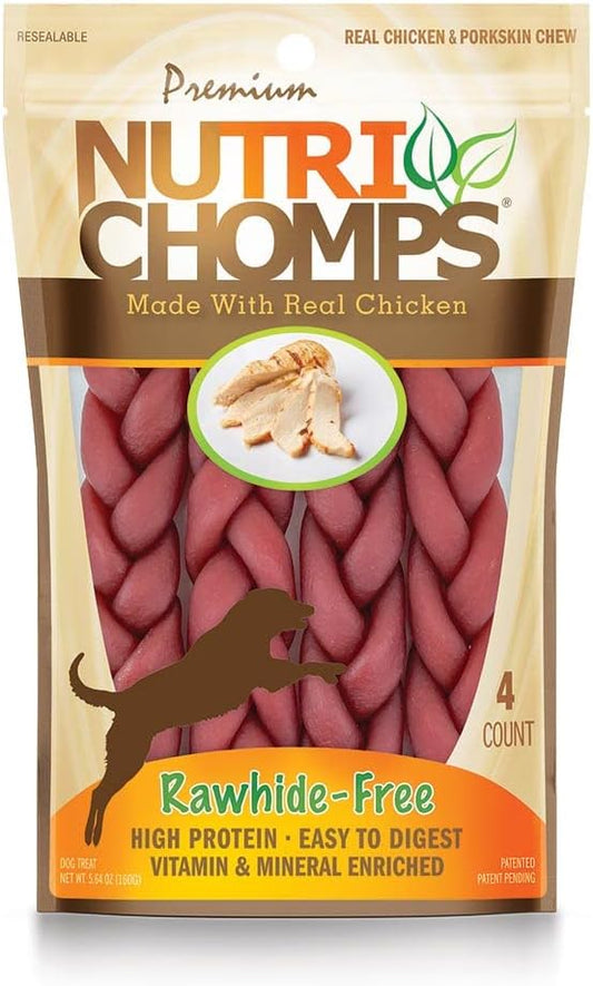 NutriChomps Dog Chews, 6-inch Braids, Easy to Digest, Rawhide-Free Dog Treats, Healthy, 4 Count, Real Chicken flavor