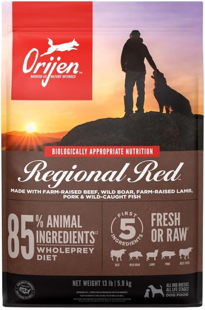 ORIJEN Dog Regional Red Recipe, 13lb, High-Protein Grain-Free Dry Dog Food, Packaging May Vary