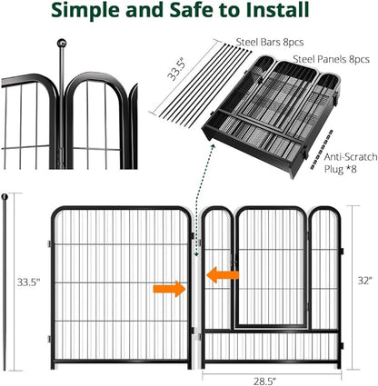 PawGiant Dog Fence Playpen 24”/32”/40” Indoor Outdoor for Small/Medium/Large Dogs, Metal Pet Puppy Cat Exercise Fencing Gate Crate Cage Outside RV, Camping, Yard, Garden