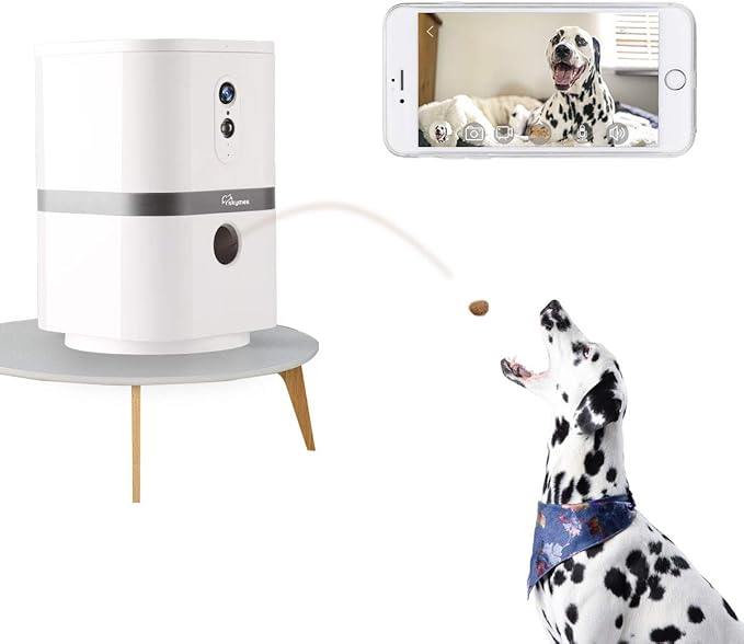 SKYMEE Petalk AI II Dog Camera Treat Dispenser, WiFi Remote Pet Camera with 180° PTZ and Night Vision, Compatible with Alexa