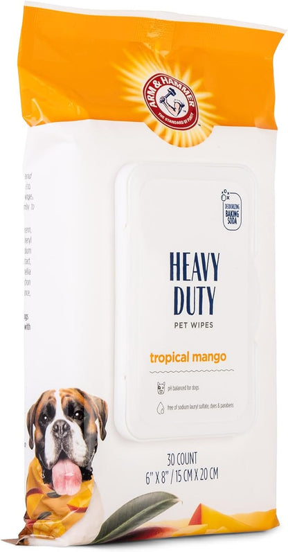 Arm & Hammer for Pets Heavy Duty Multipurpose Bath Wipes for Dogs, Travel Size, Mango Scent | All Purpose Dog Wipes Remove Odor & Refresh Skin for Pets | Travel Pet Wipes, 30 Count - 6 Pack