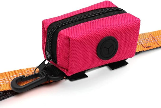 SLSON Pet Waste Bag Dispenser Zippered Pouch,Portable Dog Poop Bag Holder Leash Attachment Lightweight Fabric Bags (Pink)