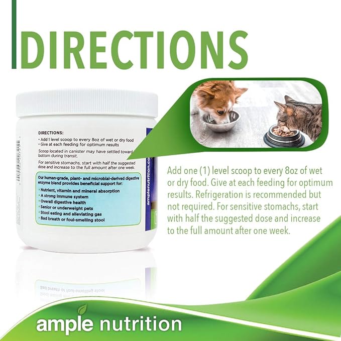 Ample Nutrition Digestive Enzyme for Dogs & Cats, 7.05oz - Tasteless Powdered Blend