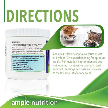 Ample Nutrition Digestive Enzyme for Dogs & Cats, 7.05oz - Tasteless Powdered Blend