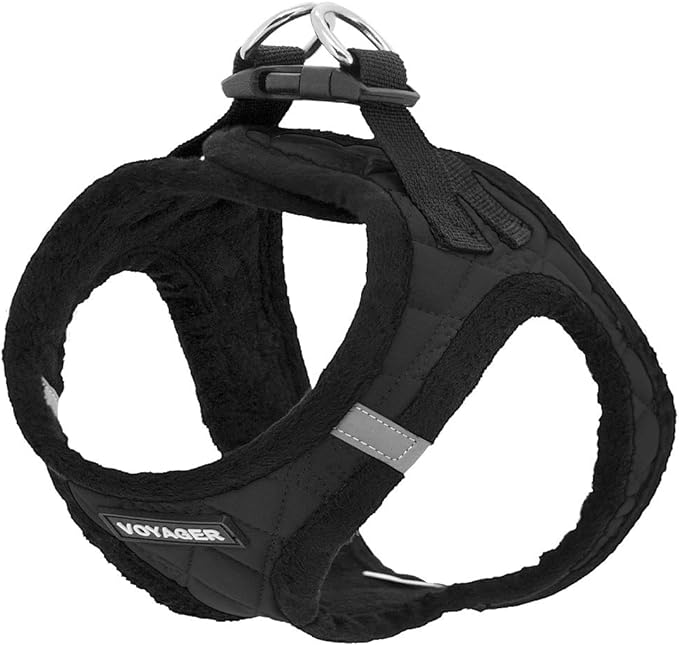 Voyager Step-In Plush Dog Harness – Soft Plush, Step In Vest Harness for Small and Medium Dogs by Best Pet Supplies - Black Plush, S (Chest: 14.5 - 16")