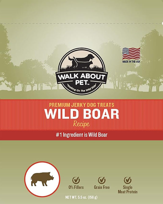 WA10004, Premium Jerky Dog Treats, Grain-Free, Gluten-Free, Single Source Protein, Wild Boar Recipe, Resealable Pouch, 5.5 Ounces