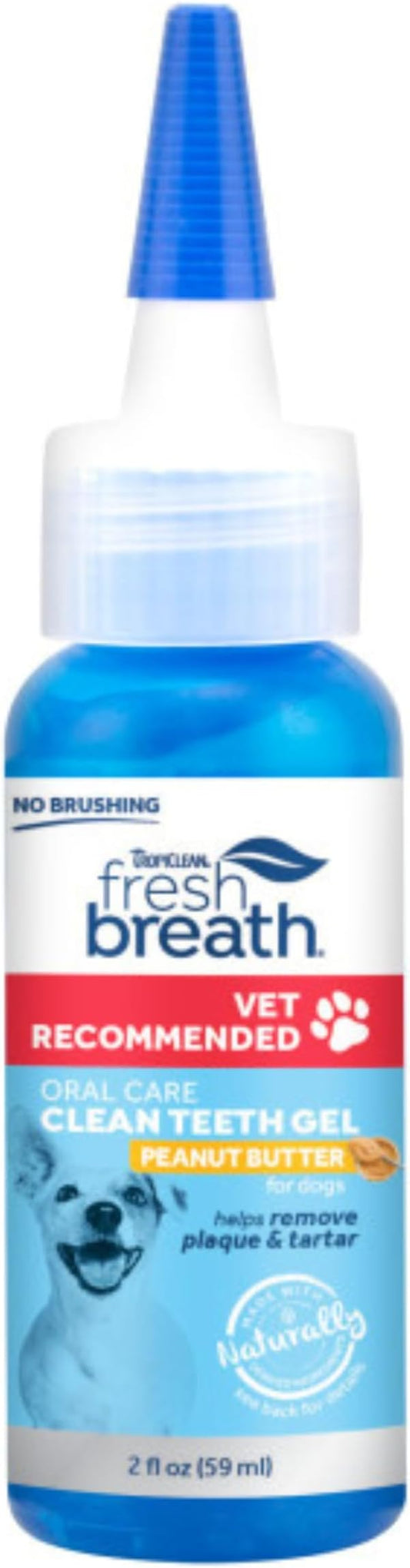 Fresh Breath Certified Wellness Collection Vet Recommended Peanut Butter Oral Care Clean Teeth Gel for Dogs, 2oz - Removes Plaque & Tartar - Cleans Teeth - Dog Dental Care - No Brushing Required