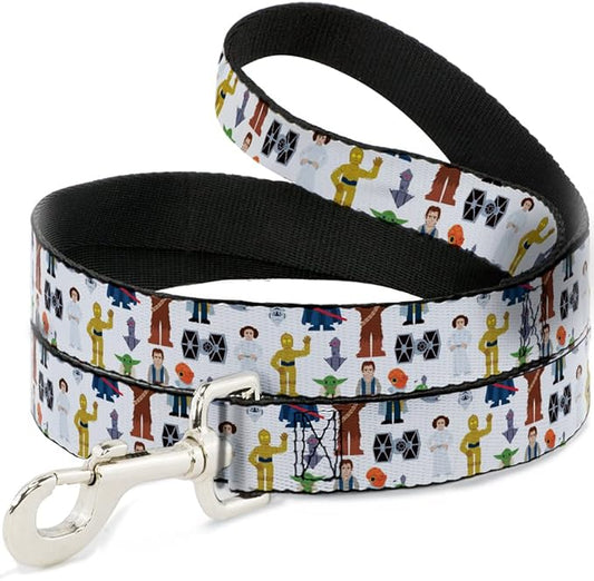 Star Wars Pet Leash, Dog Leash, Star Wars Classic Characters and Icons Collage White, 4 Feet Long 0.5 Inch Wide