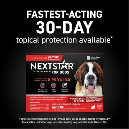 Flea and Tick Prevention for Dogs, Repellent, and Control, Fast Acting Waterproof Topical Drops for Extra-Large Dogs, 6 Monthly Doses