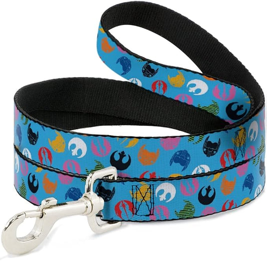 Star Wars Pet Leash, Dog Leash, Star Wars Jedi Order and Rebel Alliance Icons Scattered, 4 Feet Long 0.5 Inch Wide