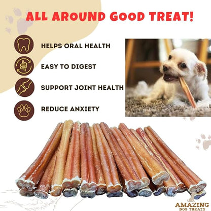 Amazing Dog Treats - Bully Sticks for Small Dogs (6 Inch Junior - 12 Count) - Premium Thin Bully Sticks for Dogs - Best Bully Stick Dog Chews - Bully Bones for Puppies and Small Breeds
