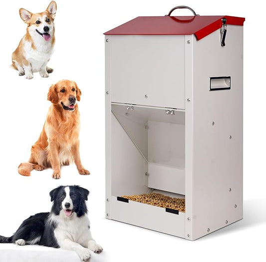 Large Automatic Dog Feeder with Handle, 25 Lbs Indoor and Outdoor Automatic Dog Food Dispenser Container Large Breed 11.5'' L X 9.8'' W X 23'' H Hanging Dog Auto Feeder for Large Dogs