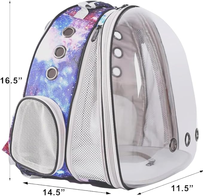 Galaxy Blue Cat Bubble Backpack, Front Extension Space Capsule Astronaut Clear Window Fit up to 20 Pounds Large Fat Cat, Vet Transport Carry Bookbag, Airline Approved