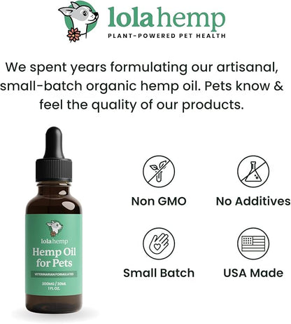 Lolahemp Hemp Oil for Dogs & Cats - Made in USA at Family Farm - Natural Hemp Oil for Joint Support, Promoting Mobility, Relieving Discomfort and Calming Supplement for Promoting Relaxation