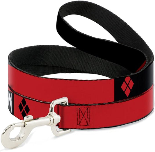 Buckle-Down Pet Leash - HARLEY QUINN/Diamonds Black/Red/White - 4 Feet Long - 1" Wide