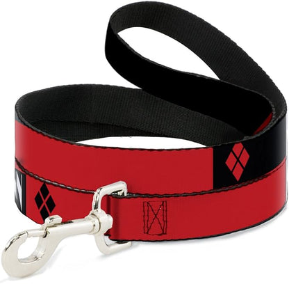 Buckle-Down Pet Leash - HARLEY QUINN/Diamonds Black/Red/White - 4 Feet Long - 1.5" Wide