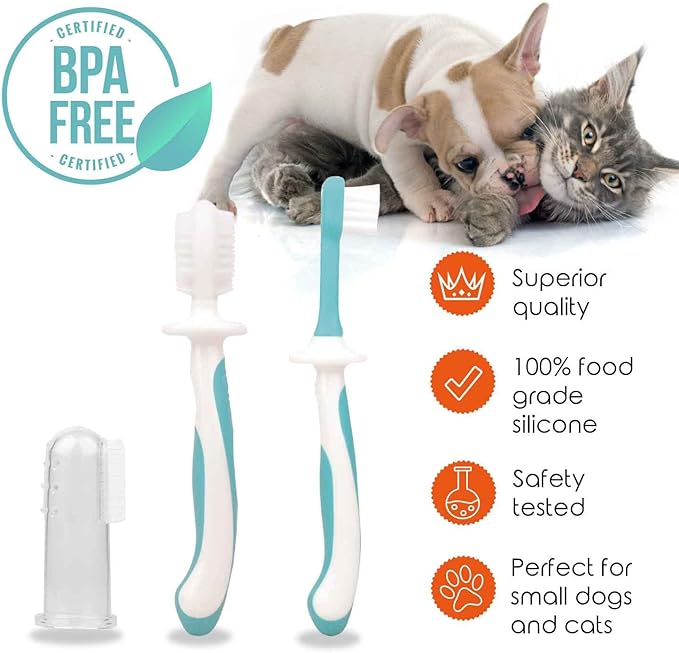 Cherish Pet Care Dog Tooth Brushing Kit (3pcs) - Dog Finger Toothbrush, Double-Sided Toothbrush, Small Dog Toothbrush, Dog Teeth Cleaning, Puppy Tooth Brushing Kit, Small Dog Tooth Brushing Kit