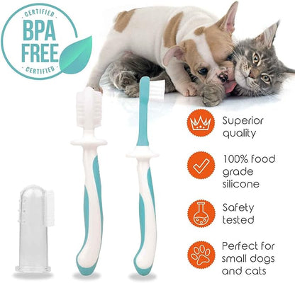 Cherish Pet Care Dog Tooth Brushing Kit (3pcs) - Dog Finger Toothbrush, Double-Sided Toothbrush, Small Dog Toothbrush, Dog Teeth Cleaning, Puppy Tooth Brushing Kit, Small Dog Tooth Brushing Kit