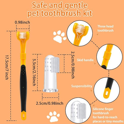 Dog Toothbrush Finger Set, Canine Toothbrush Kit for Dental Care with 3 Silicone Finger Brush - 3 Sided Pet Tooth Brush for Dogs and Cats Teeth Cleaning