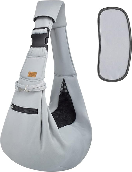 CUBY Dog and Cat Sling Carrier - Hands Free Reversible Pet Papoose Bag - Soft Pouch and Tote Design - Suitable for Puppy, Small Dogs Cats Outdoor (Grey Senior, Adjust Strap 2.0)