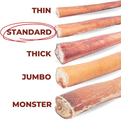 Bully Bunches Premium 6 Inch Standard Odor-Free Bully Sticks for Small to Medium Dogs & Puppies - Long Lasting Chews for Oral Care - All Natural, 100% Beef Dog Treats, Rawhide Free (20 Pk)