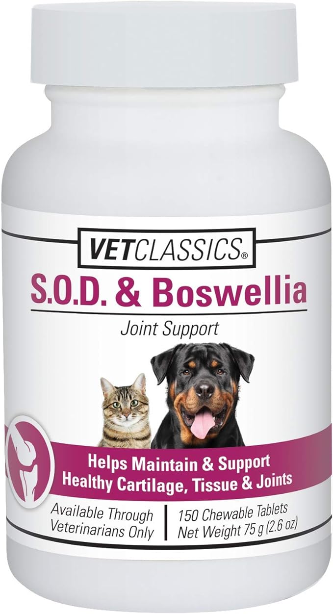 Vet Classics S.O.D. & Boswellia Joint Support for Dogs & Cats, Helps Maintain & Support Healthy Cartilage, Tissue & Joints, 150 Chewable Tablets