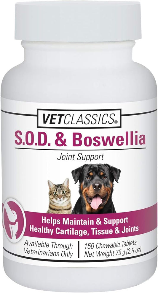 Vet Classics S.O.D. & Boswellia Joint Support for Dogs & Cats, Helps Maintain & Support Healthy Cartilage, Tissue & Joints, 150 Chewable Tablets