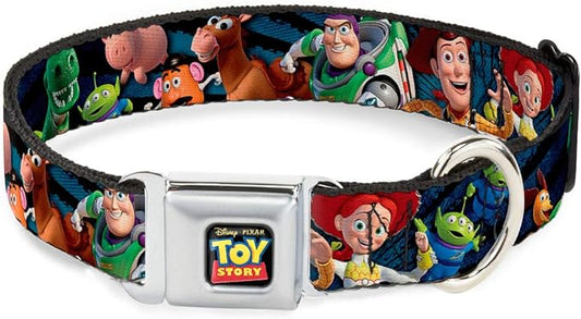 Dog Collar Seatbelt Buckle Toy Story Characters Running Denim Rays 9 to 15 Inches 1.0 Inch Wide
