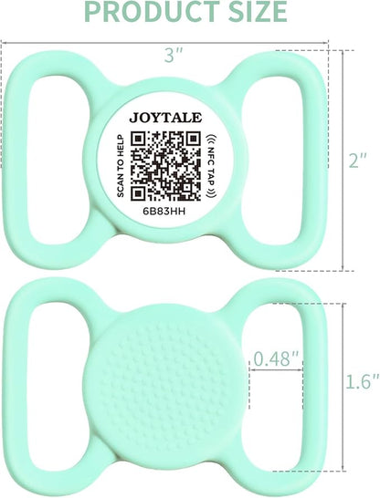 Joytale [ NO APP Required ] Silent Silicone QR Code Dog Tag, Slide On Dog Tags for 1.2-1.6Inch Wide Collars or Vest, NFC Pet Online Profile, Scan QR to Send Location Alert Email, Teal, L