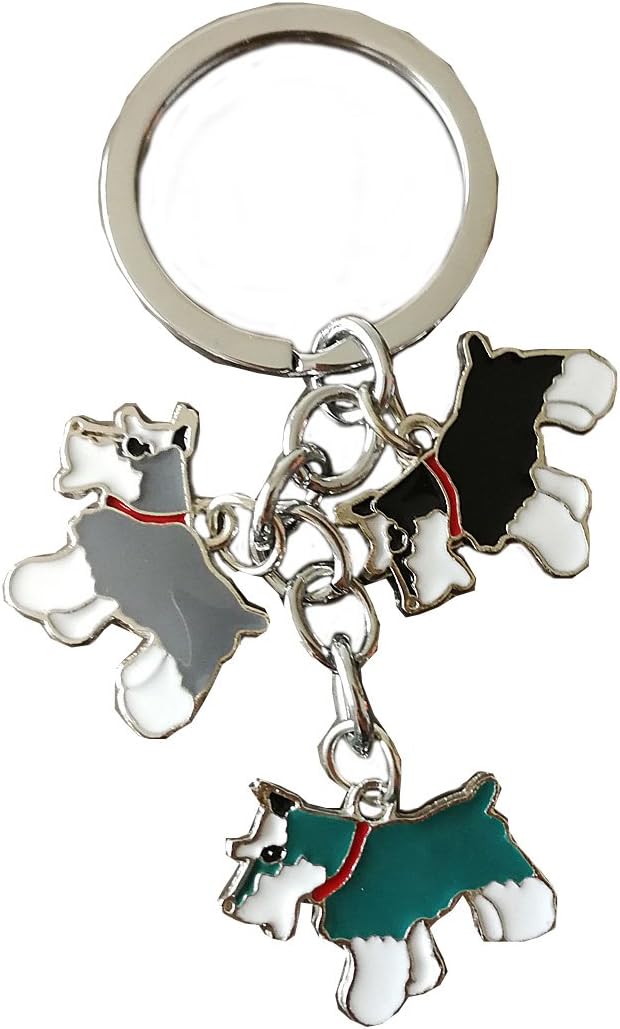 Dog Keychain, Pet Pendant Key-Ring, Cute Puppy ID Tags Metal Key Ring for Dog Lover (Three Color Schnauzer)