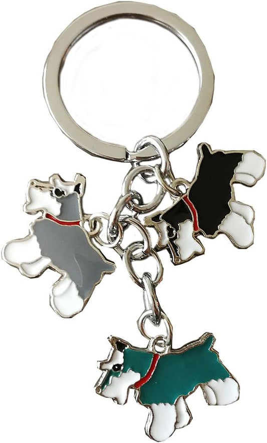 Dog Keychain, Pet Pendant Key-Ring, Cute Puppy ID Tags Metal Key Ring for Dog Lover (Three Color Schnauzer)