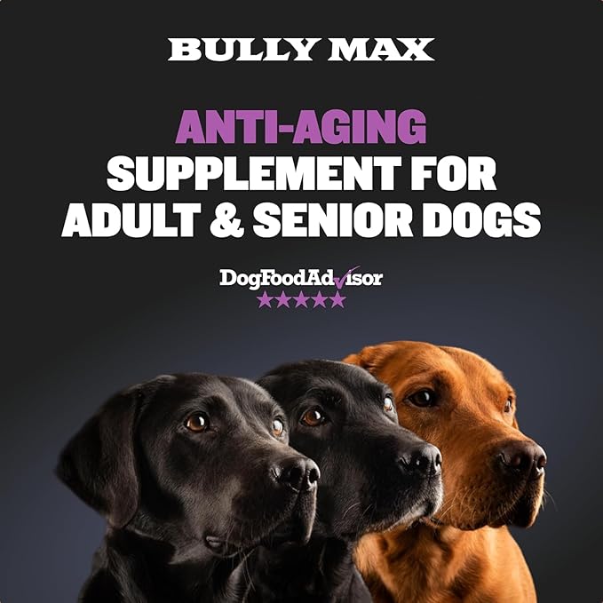 Bully Max 2-in-1 Anti-Aging Multivitamin Chews - Senior Dog Food Supplement for Vitality, Immunity, Joint Support with Postbiotics - Adult Dog Vitamins - 3 Packs, 75 Tasty Soft Chews per Pack