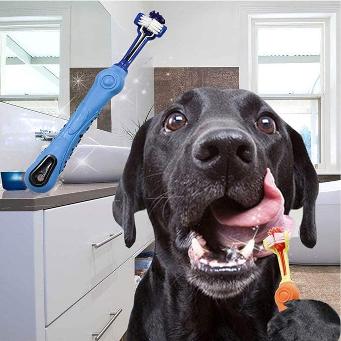 Orgrimmar 2 PCS 3-Sided Pet Toothbrush Dog Toothbrush Removing Bad Breath Tartar Cleaning Mouth Pet Dental Care Cat Cleaning Mouth