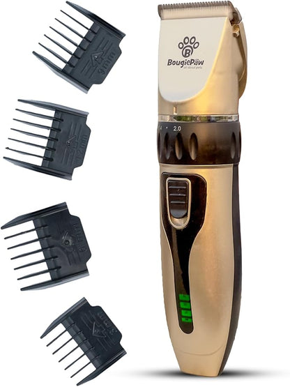 Dog Clippers for Grooming | 12 Pcs Set | Low Noise | Rechargeable | Professional Dog Grooming Kit | Dog Grooming Clippers (Gold with LED Display)