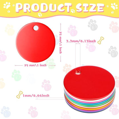 100 Pcs Blank Dog Pet Tags 25 mm for Engraving Aluminum Round Discs Smooth Metal Tag Colorful Double Stamping Tag Pendants with Hole for DIY Craft PET Tag Charm Supplies