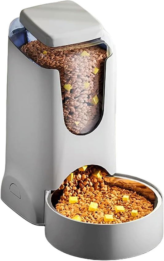 Hamiledyi Gravity Dog Feeder 2.8L Pets Automatic Food Dispenser with Stainless Steel Bowl for Puppy Cat Rabbit Large capacity (Light grey)