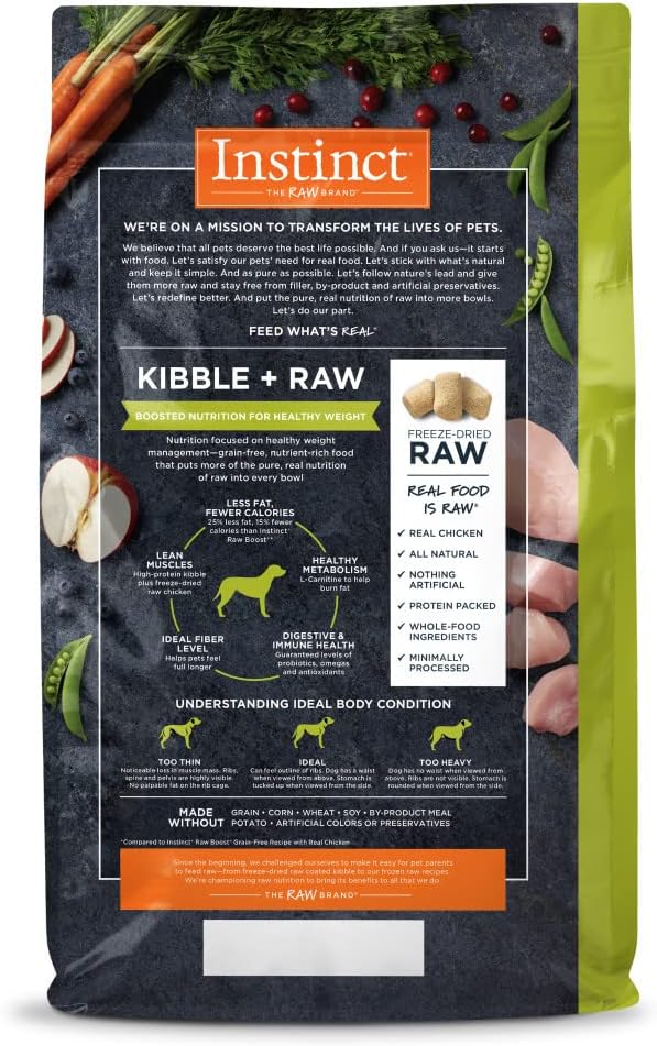 Instinct Raw Boost Healthy Weight Grain Free Recipe with Real Chicken Natural Dry Dog Food, 20 lb. Bag