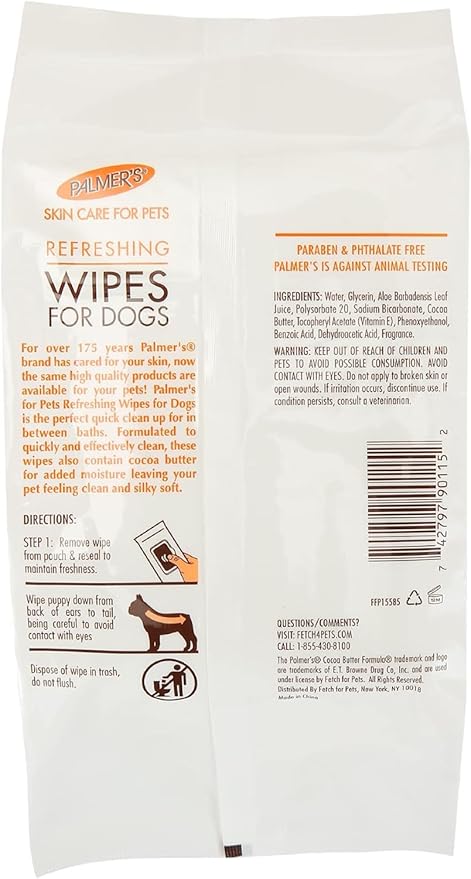 Palmer's for Pets Cocoa Butter Refreshing Dog Wipes, 100 Ct - 3 Pack | Cocoa Butter Wipes for Dogs | Paraben & Phthalate Free Dog Grooming Wipes for Dogs, Palmers Dog Bath Wipes