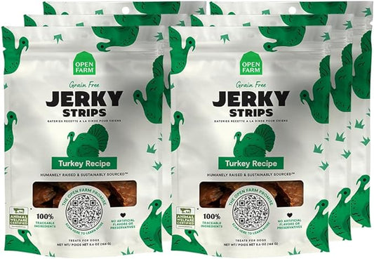 Open Farm Dehydrated Grain-Free Dog Treats, Gently Cooked Recipe with Natural Simple Ingredients and No Artificial Flavors or Preservatives (6 Pack Turkey Jerky)