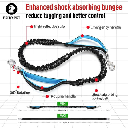 Hands Free Dog Leash Waist Leash for Dog Walking Bungee Leash Dog Running Belt for 【Medium & Large Dogs, 20-70 lbs】 Fanny Pack for Walker Hiking Jogging…