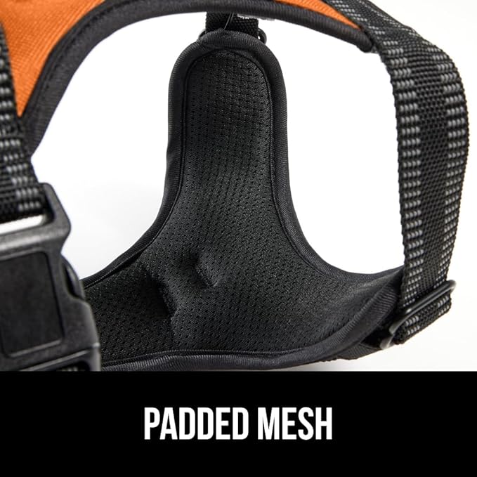 Gorilla Grip Comfortable Durable Dog Harness with Handle, Pet Leash Clips on Chest or Back for Walking, Padded Mesh Pets Vest, Adjustable Reflective Straps, Puppy Training, Orange