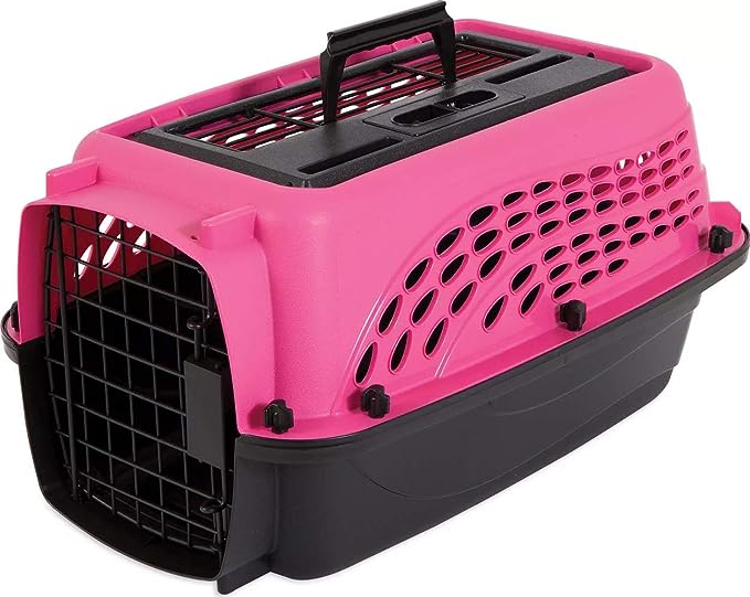 Petmate Two Door Pet Kennel for Pets up to 15 Pounds, Pink/Black, 19" Long, Made in USA