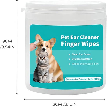 Dog Ear Wipes for Pets Remove Ear Wax, Dog Ear Wipes Finger Stop Ear Itching, Easy to Use - 50 Count
